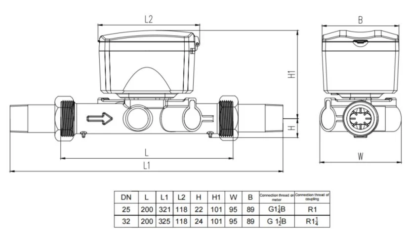 DN25–DN50 Ultrasonic Water Meter — Dimensions & installation 2